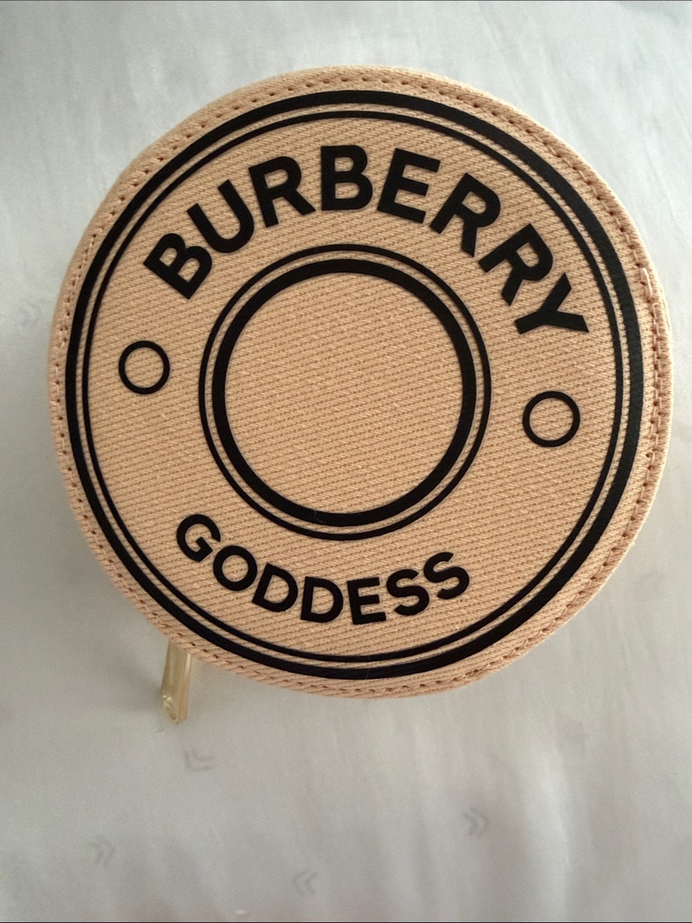 Burberry Beige Round Canvas Goddess Pouch with Black Logo